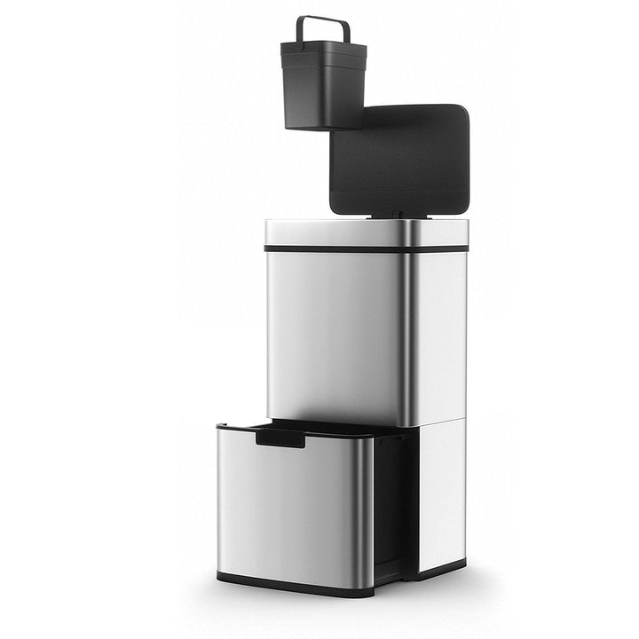 NARVIK Automatic Kitchen Bin Double Compartment 75l Edelstahl Recycling grosse Kapazität und 3l Tabe