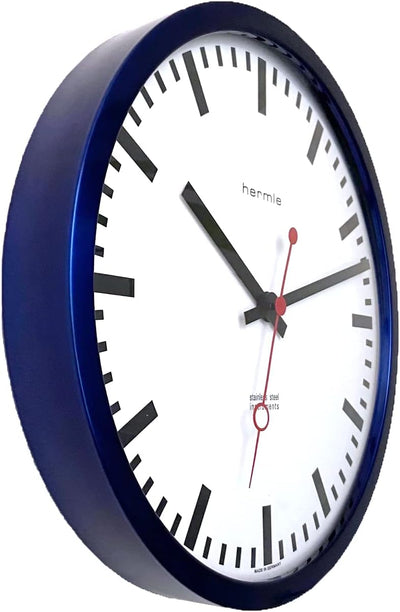 Hermle Bahnhofsuhr 30471-Q70870 Funk, Blau, Ø 30cm x 5cm