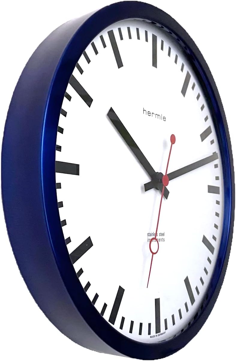 Hermle Bahnhofsuhr 30471-Q70870 Funk, Blau, Ø 30cm x 5cm
