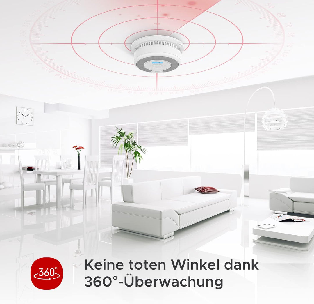X-Sense Rauch-CO Melder 10 Jahrer Rauch-und Kohlenmonoxid-Melder, mit LCD Anzeige und Prüftaste, 360