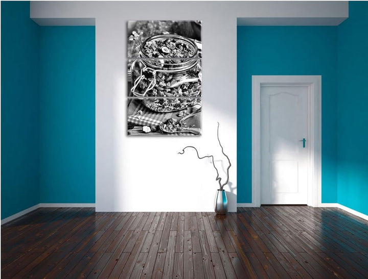 Pixxprint Monocrome, Honig Müsli im Glas 3-Teiler Leinwandbild 120x80 Bild auf Leinwand