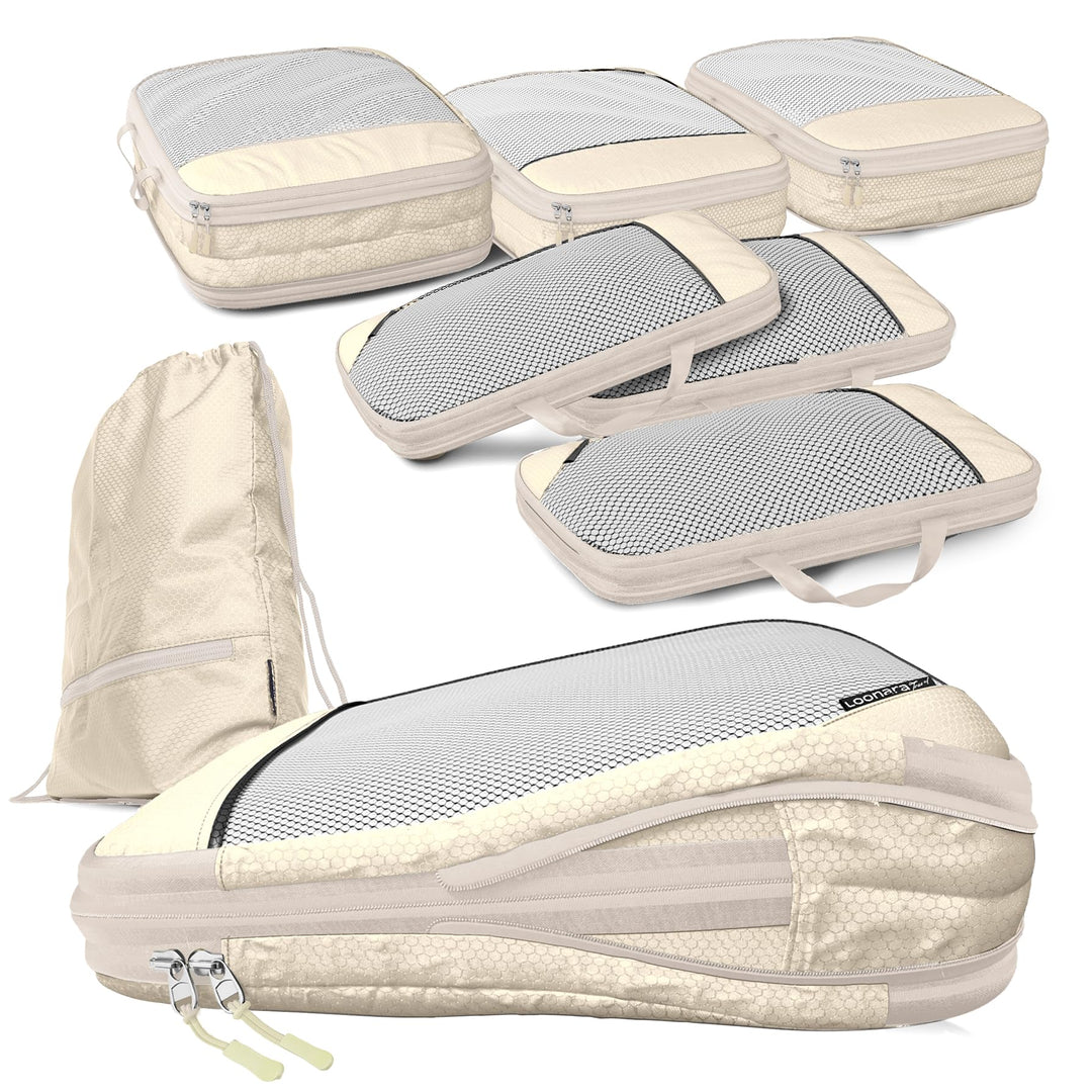 Packtaschen Kompression für Koffer und Rucksack [7-teilig] mit Packbeutel - mehr Platz im Koffer ode