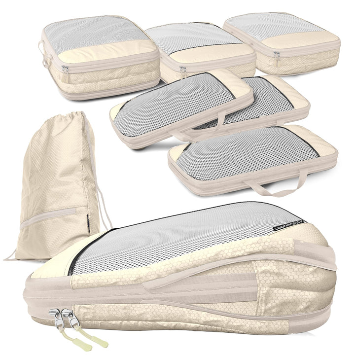 Packtaschen Kompression für Koffer und Rucksack [7-teilig] mit Packbeutel - mehr Platz im Koffer ode