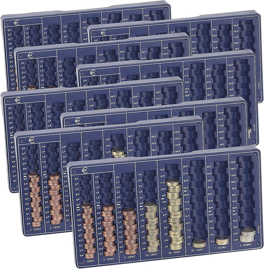 PEARL Münzsortierer Spardose: 8er-Set Euro-Münzbretter für alle Euro- und Cent-Münzen (Münzsortierer