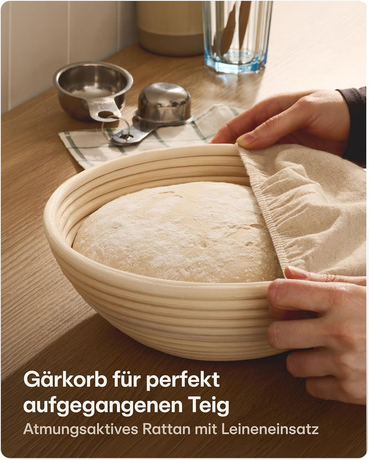 Praknu Gusseisen Topf für Brot Backen Set (26 cm Brottopf) – Inkl. Gärkorb, Brotbeutel & Brotbacktop