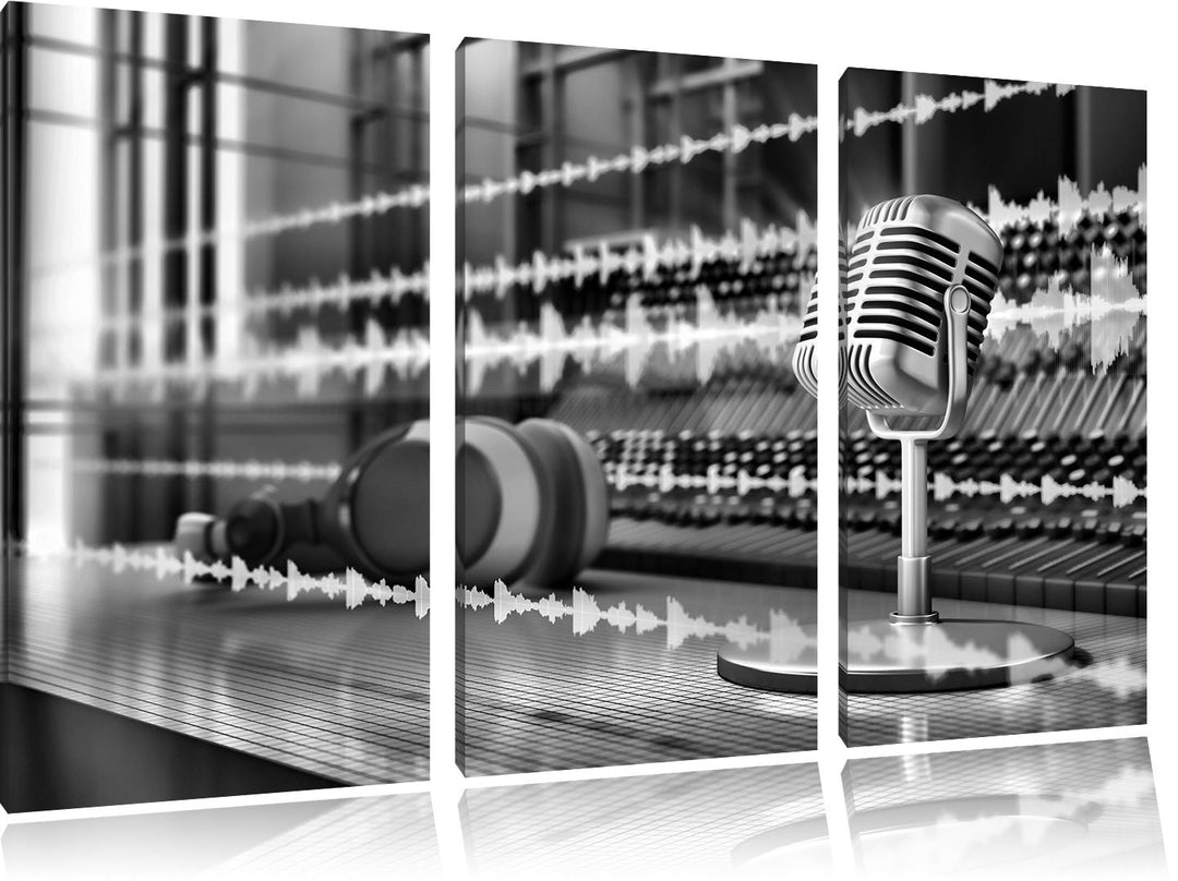 Pixxprint Monocrome, Musikstudio 3-Teiler Leinwandbild 120x80 Bild auf Leinwand