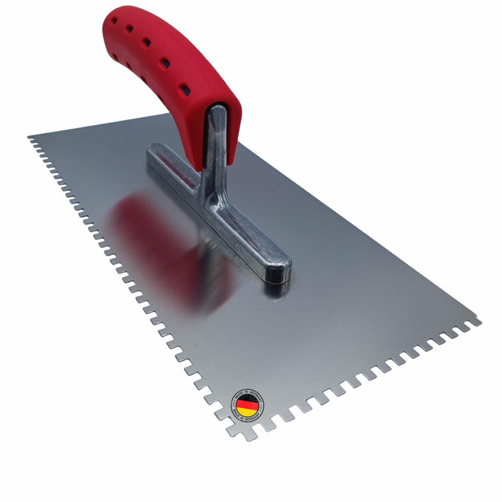 Zahnkelle 4mm, Zahnglättekelle mit Softgriff, rostfreie edelstahl gezahnte Glättekelle, Zahnspachtel