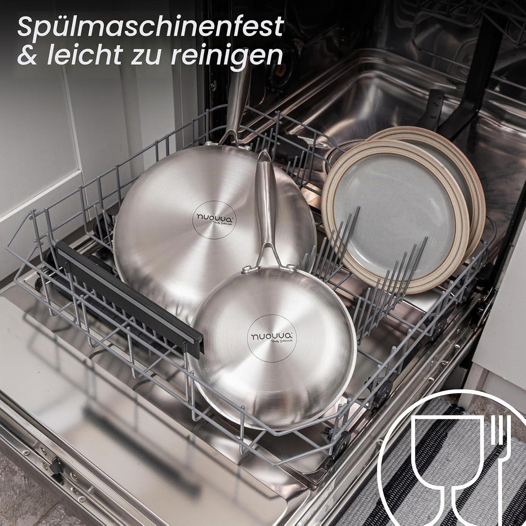 nuovva Edelstahl-Bratpfannen-Set, 2-teilig, Induktionsherd, natürlich, antihaftbeschichtet, dreilagi
