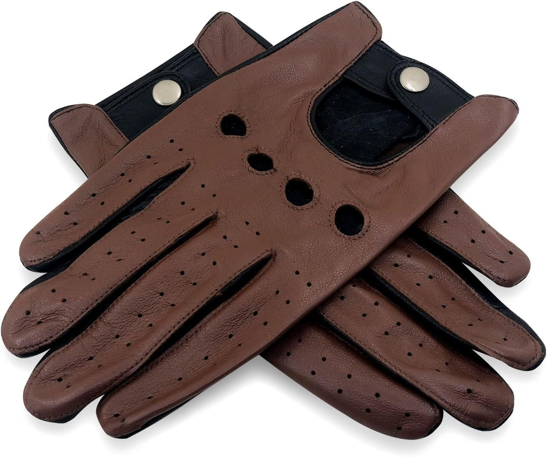 ZLUXURQ Herren Luxus 100% Schaffell Fahrhandschuhe-Weiches hochwertiges Leder, Small(20.4-21.6cm) Sc