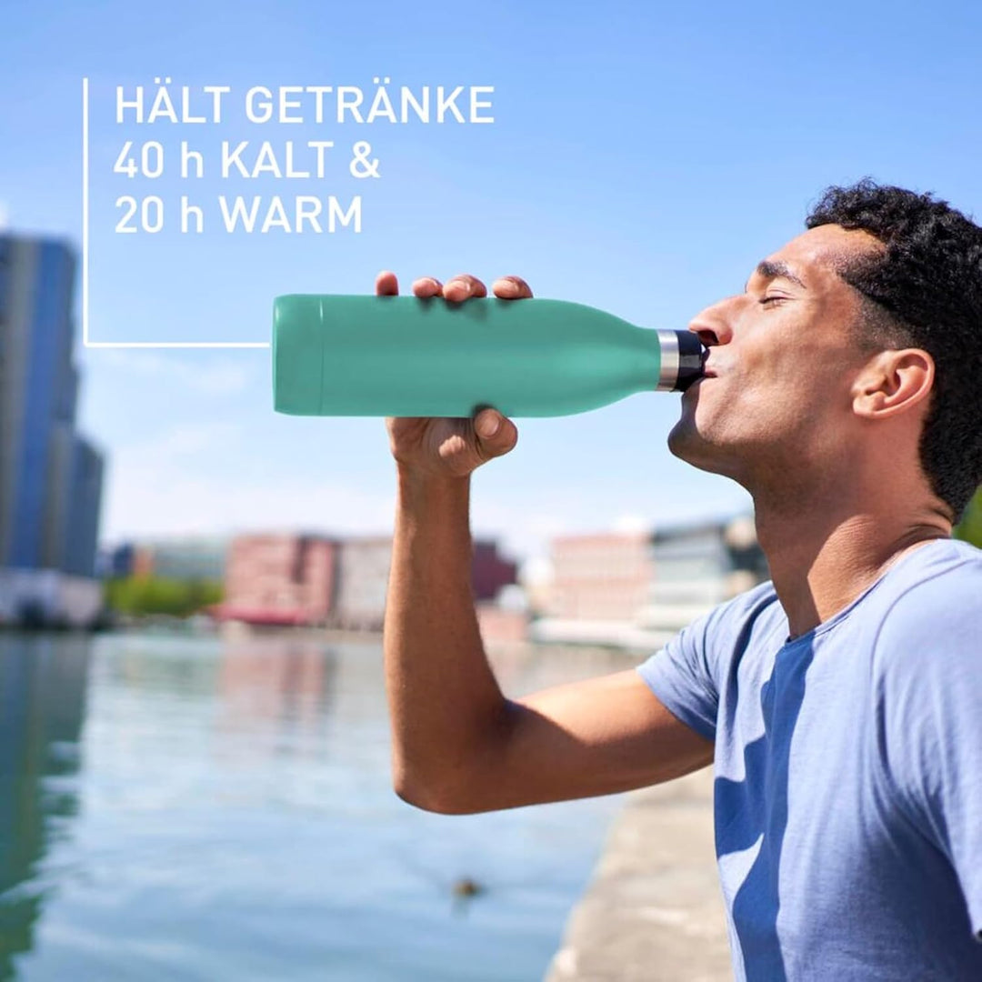 Emsa Bludrop Isolier-Trinkflasche, 1 Liter, 100% dicht, Quick-Press Verschluss, Ergonomischer 360° T