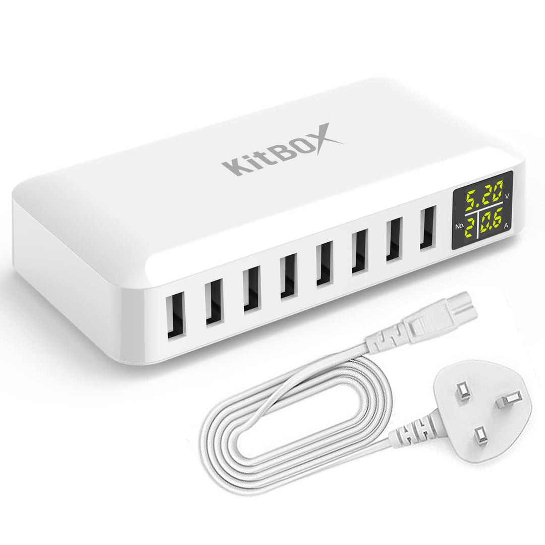 USB Ladegerät Mehrfach mit Display LED 40W USB Multi Ladegerät mit Stecker USB Ladeleiste Power Lade