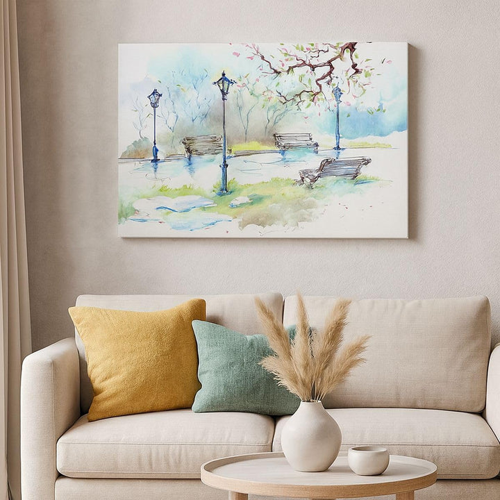 Bilder auf Leinwand 100x70cm Leinwandbild Path urban Park Landschaft Gross Wanddeko Bild Schlafzimme