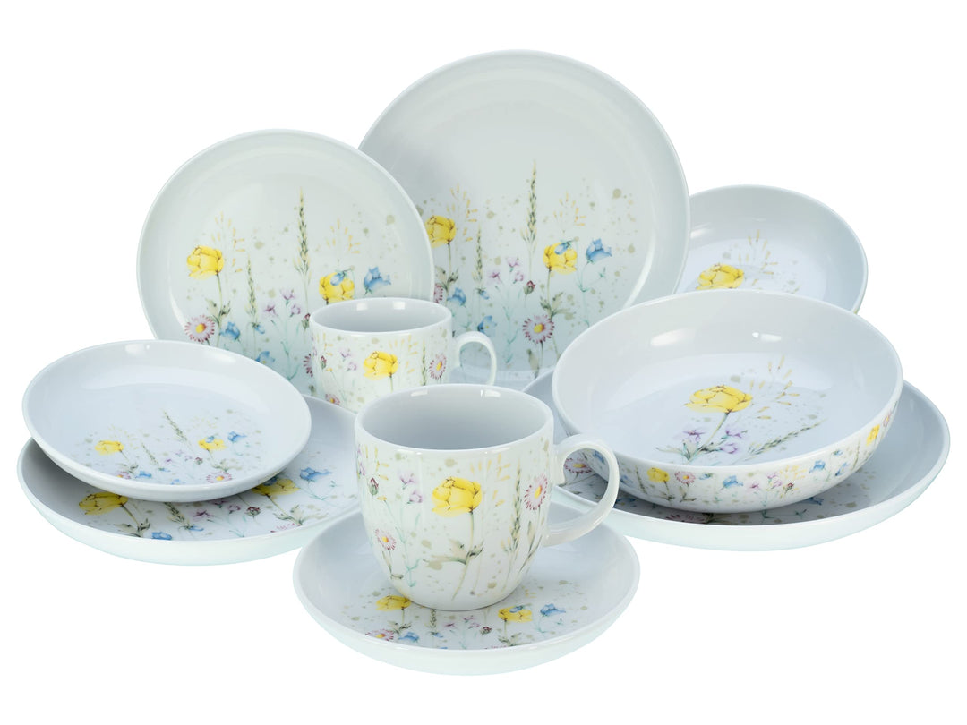 CreaTable, 23617, Serie Allround - WIESENBLUMEN, Geschirrset, Kombiservice 10 teilig