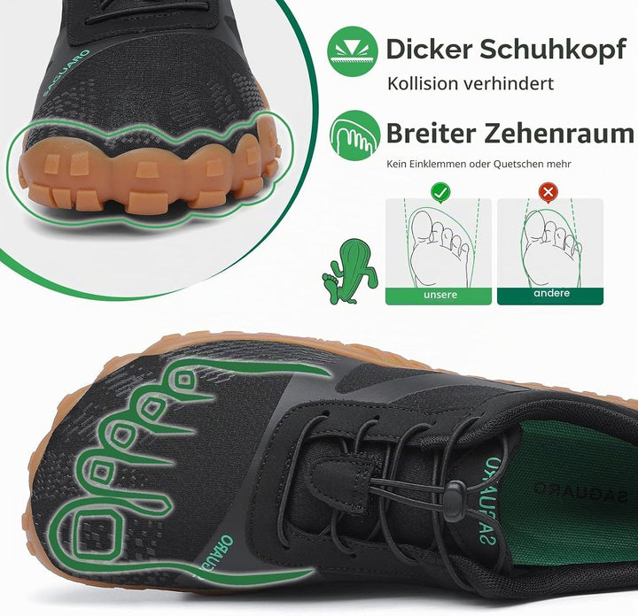 SAGUARO Unisex Barfussschuhe Outdoor Zehenschuhe Traillaufschuhe 43 EU Schwarz Braun A Mi, 43 EU Sch