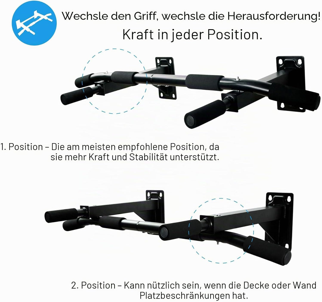 OcioDual Klimmzugstange für die Wand, Pull Up Klimmzugstange, bis 350 kg, Schwarz, Fitnessstudio für