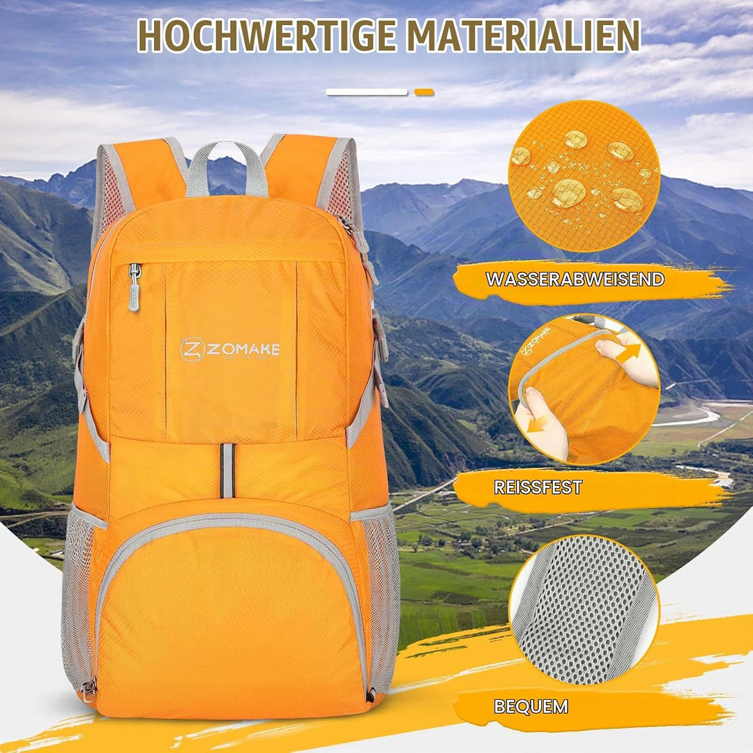 ZOMAKE Faltbarer Rucksack 35L,Leichter Rucksäcke Wasserdicht Wanderrucksack Packable Backpack für Da