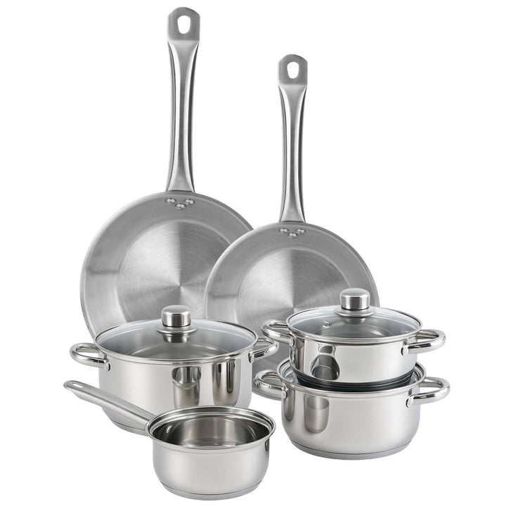 Well Home Kochgeschirr-Set, 7-teilig, aus Edelstahl, Ø 20 cm und Ø 24 x 5 cm, induktionsgeeignet, oh