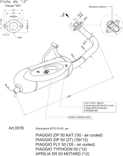 Auspuffanlage LeoVince Komplettanlage SITO PLUS, Stahl, mit Zulassung für Aprilia SR 50 Motard 2T