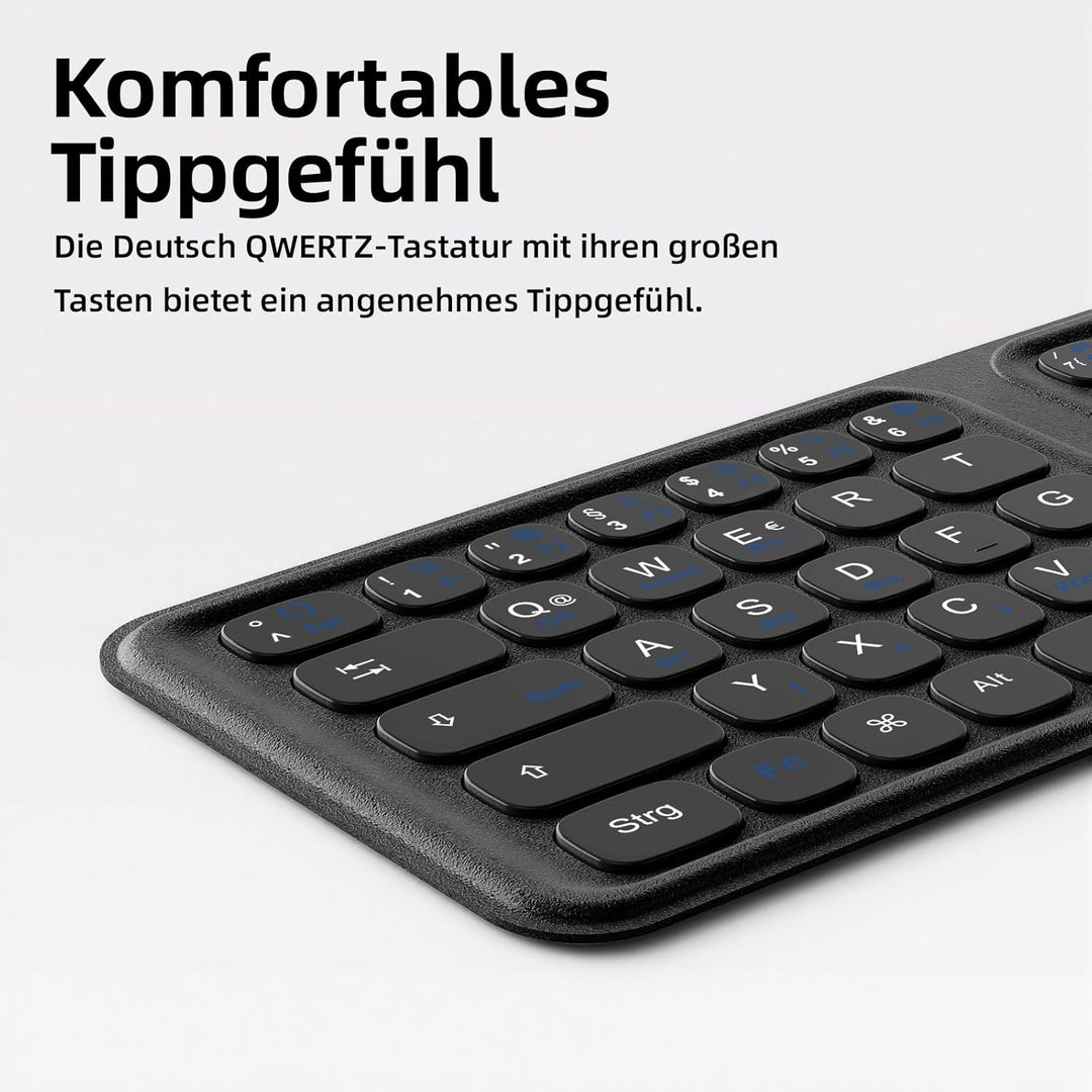 Bettdow Bluetooth Faltbare Tastatur mit Touchpad, QWERTZ Layout Kabellose Tragbare Mini Tastatur mit
