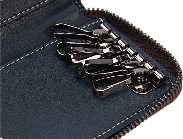 ZAPP - Schlüsseletui aus echtem Leder, 6 Schlüssel Haken, und Separates Reissverschlussfach