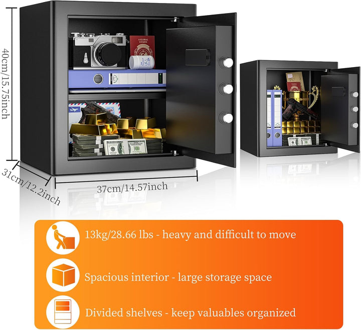 WASJOYE 42L Tresor Safe Gross, Tresor mit Schlüssel Elektronischem Möbeltresor mit Zahlenschloss, Di
