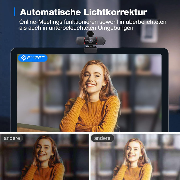 EMEET C960 4K Kit Webcam, UHD Webcam mit Objektivabdeckung & Dual Mikrofon, TOF Autofokus, 66 ° Stre