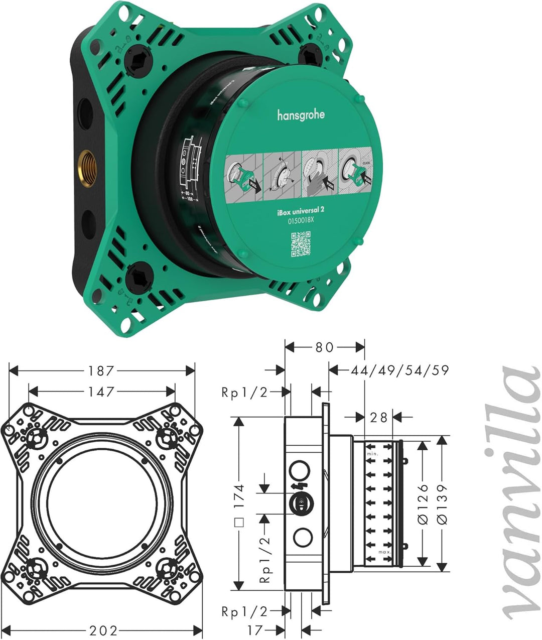 vanvilla Duschsystem mit Unterputz Duscharmatur von Hansgrohe Duo Turn E und vanvilla Regendusche mi