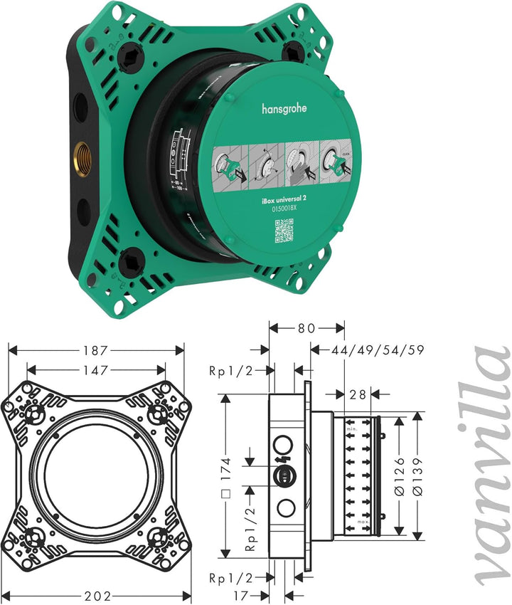 vanvilla Duschsystem mit Unterputz Duscharmatur von Hansgrohe Duo Turn E und vanvilla Regendusche mi
