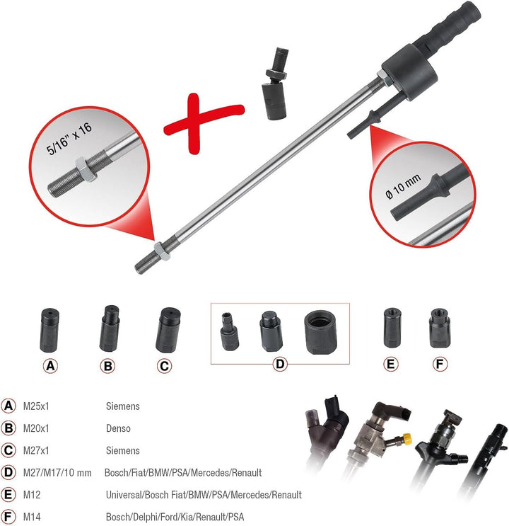 KS Tools 152.1450 Druckluft-Meissel-Injektoren-Auszieh-Satz, 10-tlg.