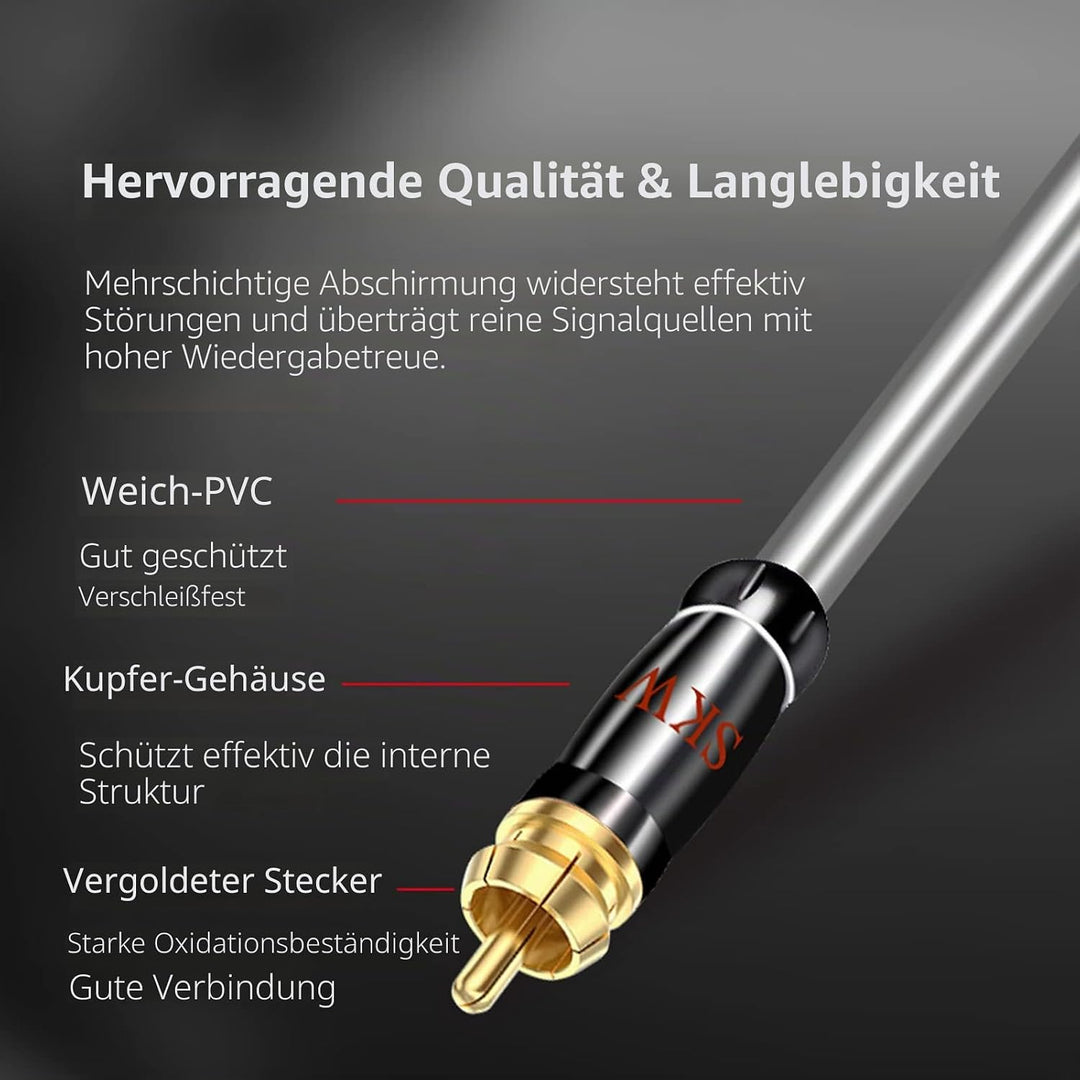 SKW Cinch Audio Kabel Set 2RCA Stecker Auf 2RCA Stecker HiFi Chinch RCA Kabel (1M,Grau) 1M Entry lev