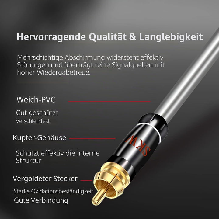 SKW Cinch Audio Kabel Set 2RCA Stecker Auf 2RCA Stecker HiFi Chinch RCA Kabel (1M,Grau) 1M Entry lev