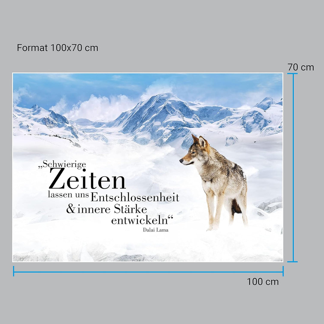 wandmotiv24 Poster als Wanddeko, Grösse 100x70cm, Wolf in den Bergen, Entschlossenheit, Wölfe, Tiere