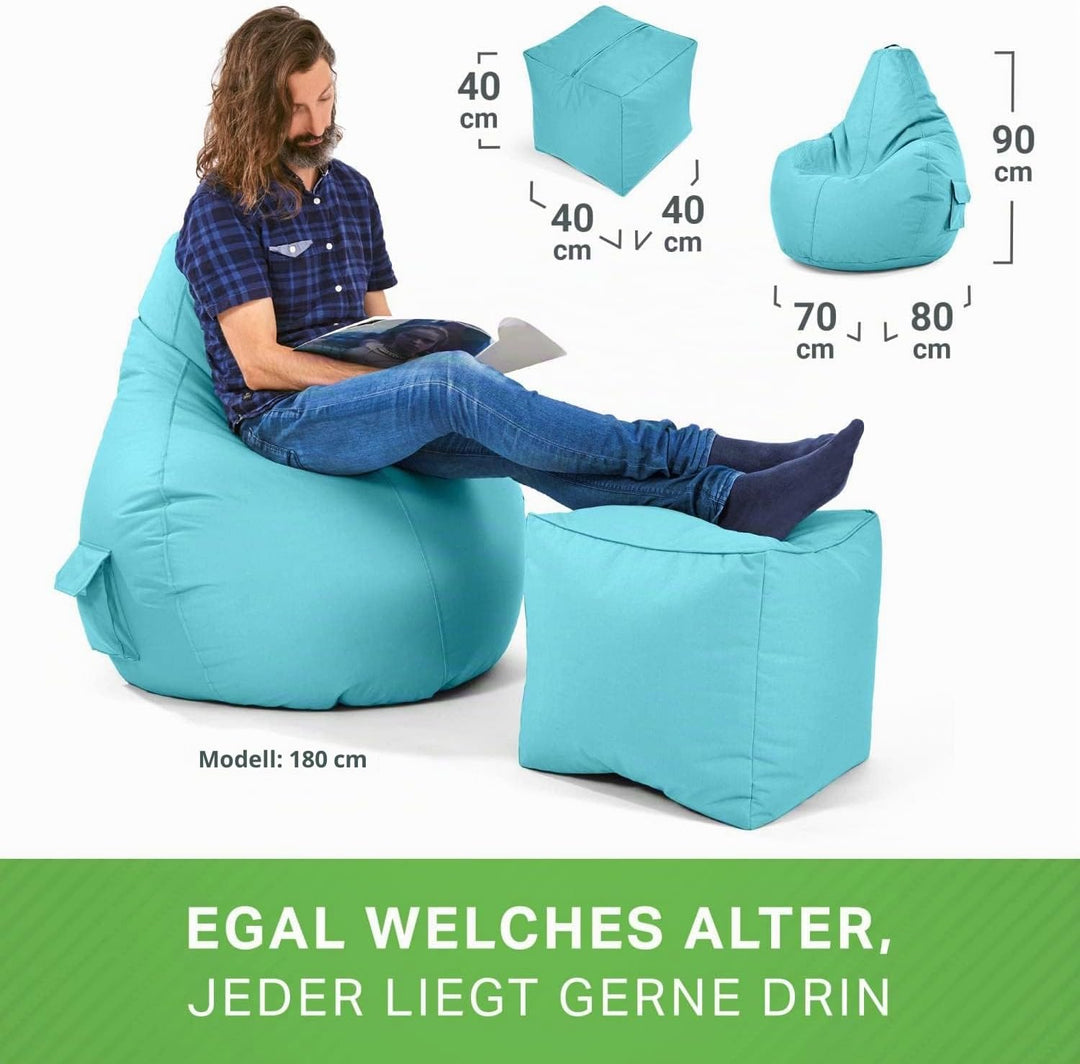 Green Bean 2er Set Sitzsack + Hocker - fertig befüllt - robust waschbar schmutzabweisend - Kinder &amp;