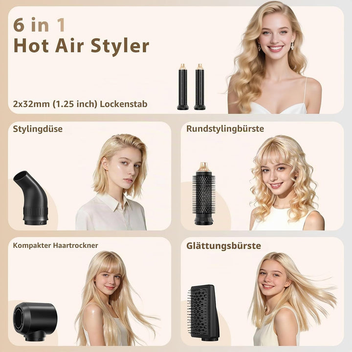 Sendowtek Haarstyler 6 in 1, Airstyler Set 950W Multi Haarstyling Geräte mit 3 Temp Lockenstab Warml