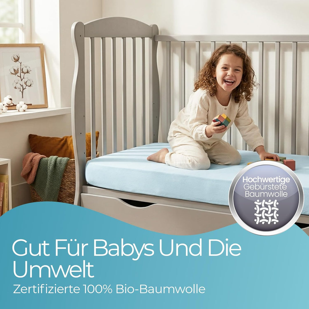 Spannbettlaken 70x140 aus 100% komplett natürlicher Bio-Baumwolle bettlaken 70 x 140 Baby in Blau Fa