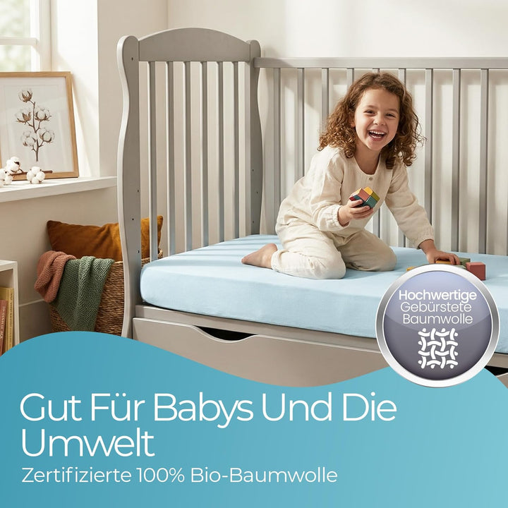 Spannbettlaken 70x140 aus 100% komplett natürlicher Bio-Baumwolle bettlaken 70 x 140 Baby in Blau Fa