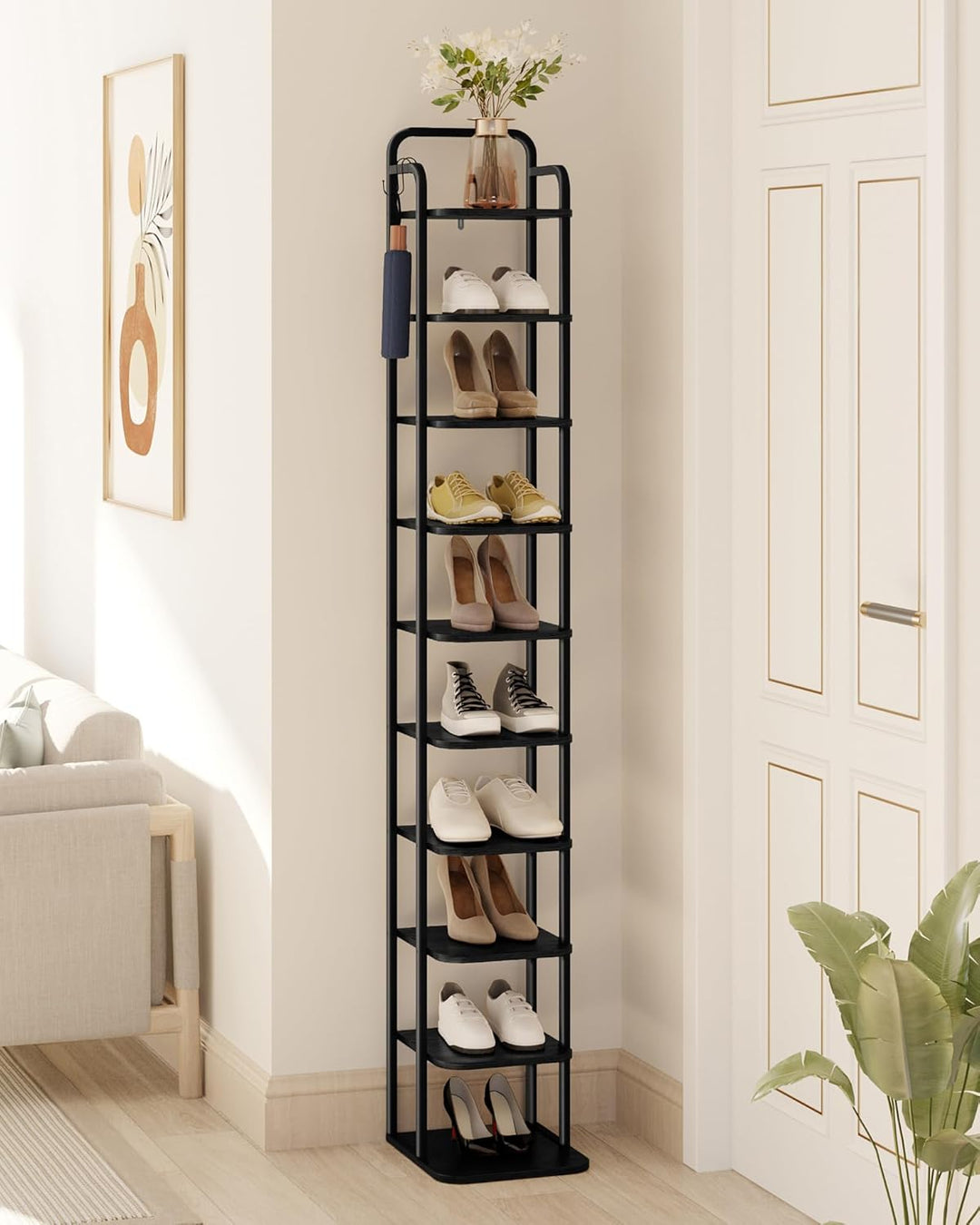 Hzuaneri Vertikales Schuhregal, 10-Stöckige Schuhregale, Schuhturm Für Kleine Räume, Freistehend, Ve