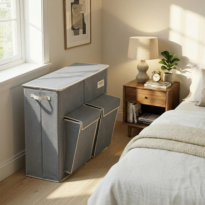 SOLEDI 220L Wäschekorb mit Deckel, Wäschesammler 3 Fächer mit 2 Seitentaschen, Laundr Baskets mit 3