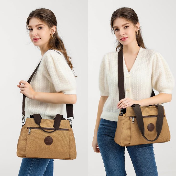 KONO Canvas Handtasche Damen Umhängetasche Hobo Schultertasche Vintage Crossbody Bag Casual Tasche F