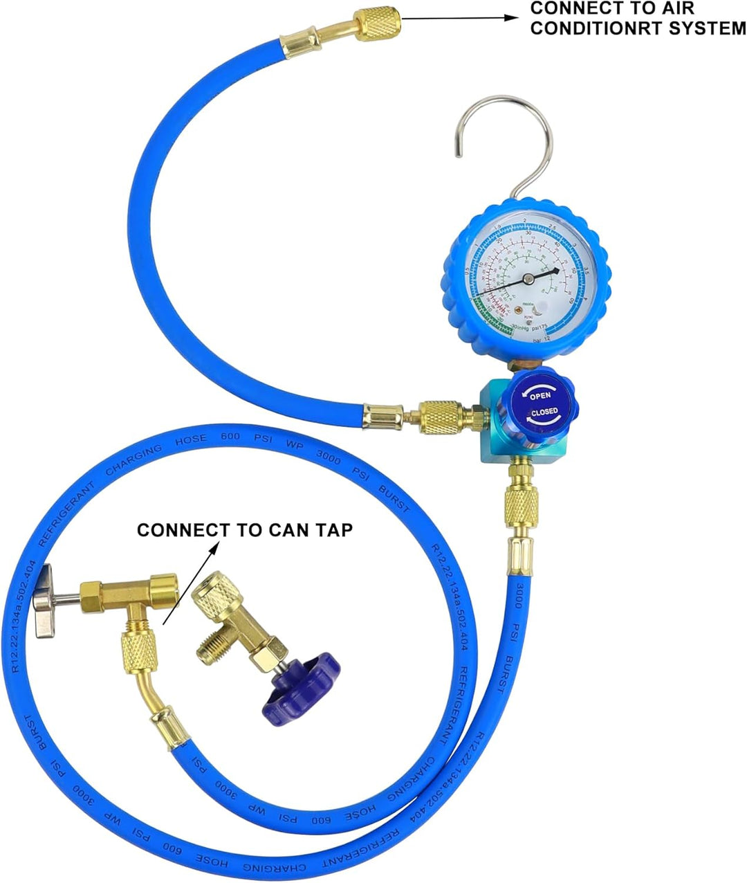 R290 und R600A Ladekrümmerschlauch und Einzel-Messgerät-Set mit 1,27 cm ACME Can Tap und BPV31 Bulle