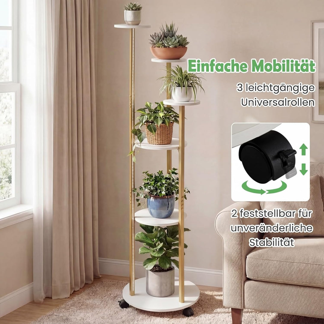COSTWAY Blumenständer, 6-stufiges Pflanzenständer mit LED-Beleuchtung & Rollen, Pflanzenregal Outdoo