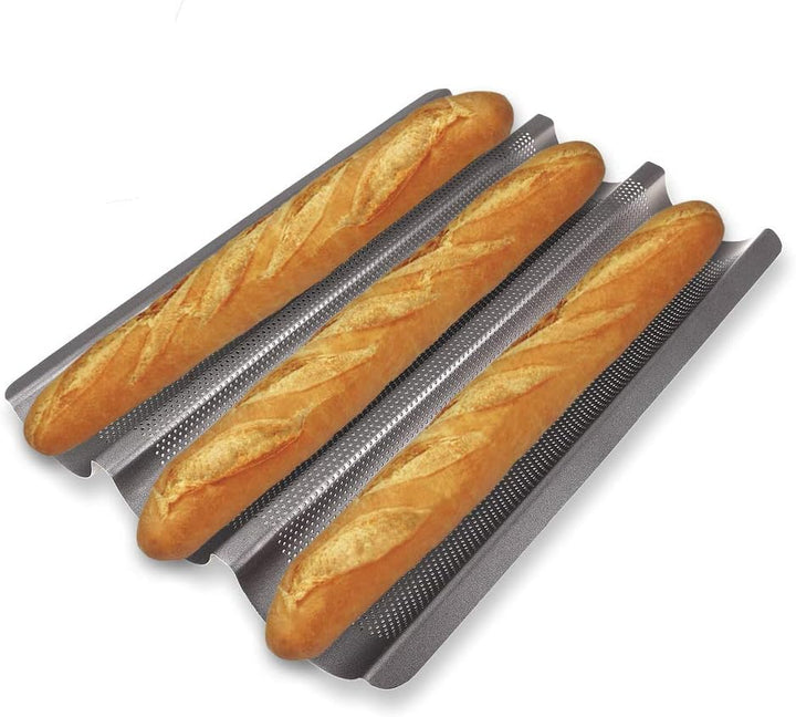 Schramm® Baguetteblech Baguette- Backblech Baguetteblech Backform mit Antihaftbeschichtung für 3 Bag