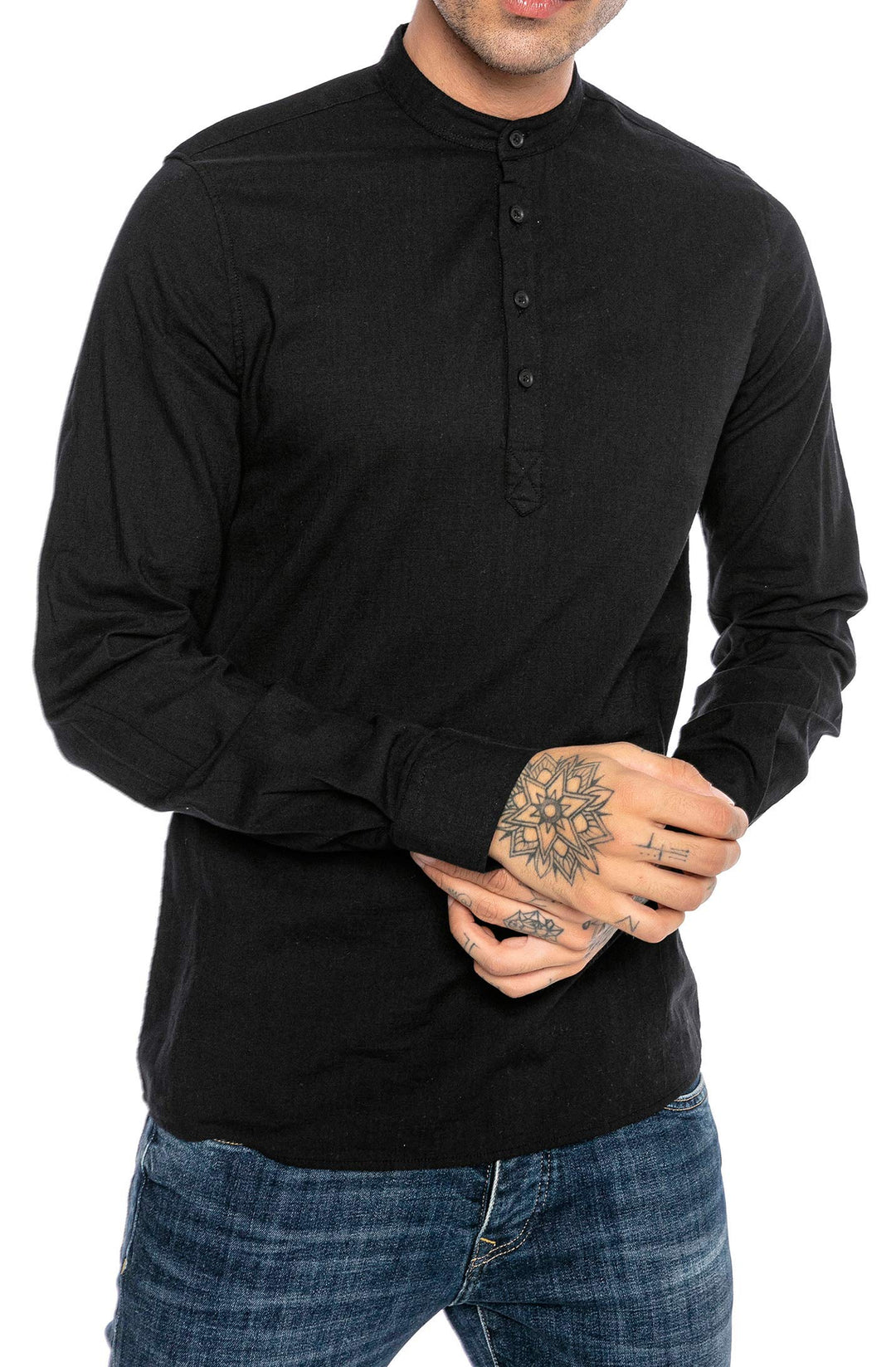 Redbridge Elegantes Herren Leinenhemd Langarm Casual Baumwolle XXL Schwarz, XXL Schwarz