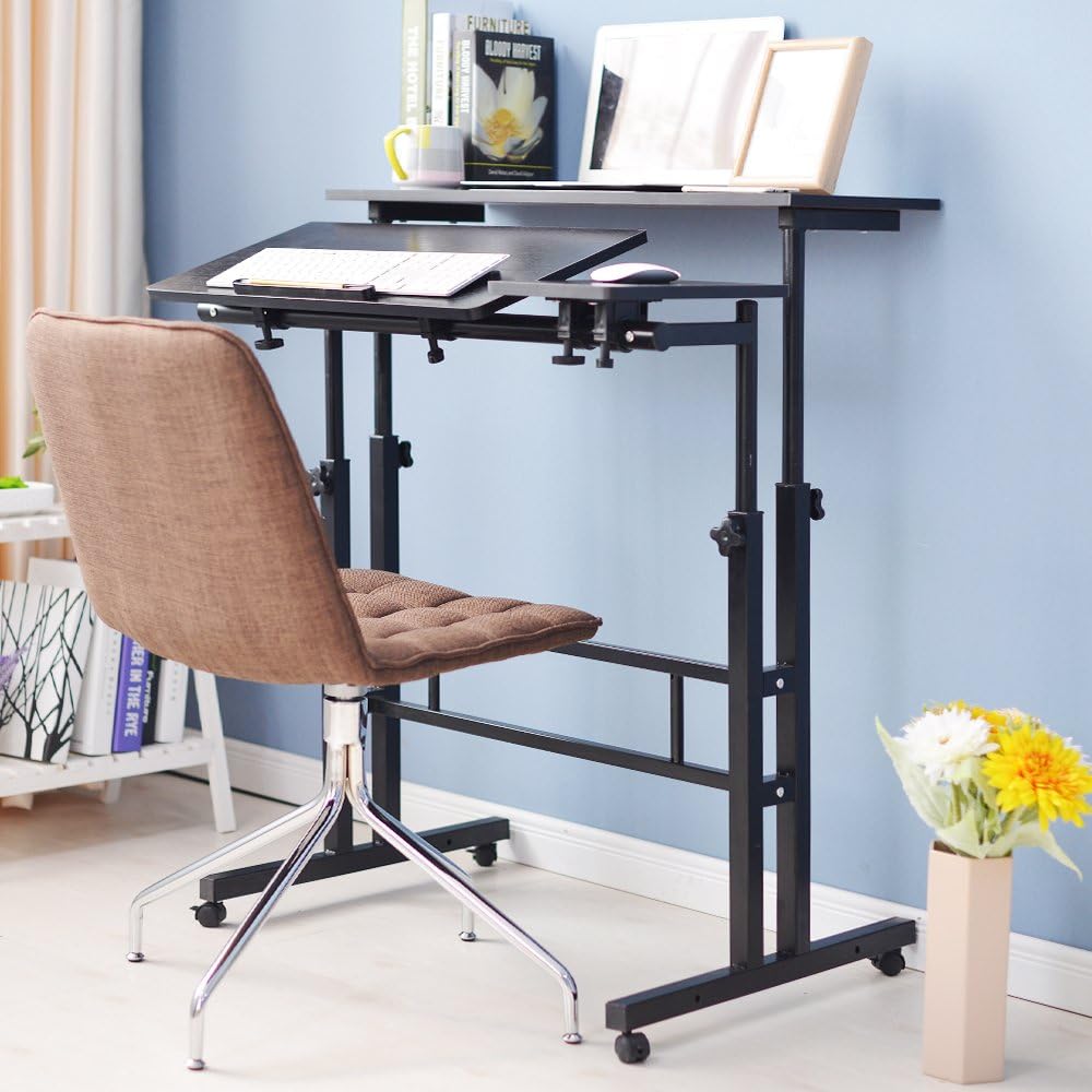 sogesfurniture höhenverstellbar Computertisch Laptoptisch mit Rollen, Mobiler Schreibtisch PC Tisch