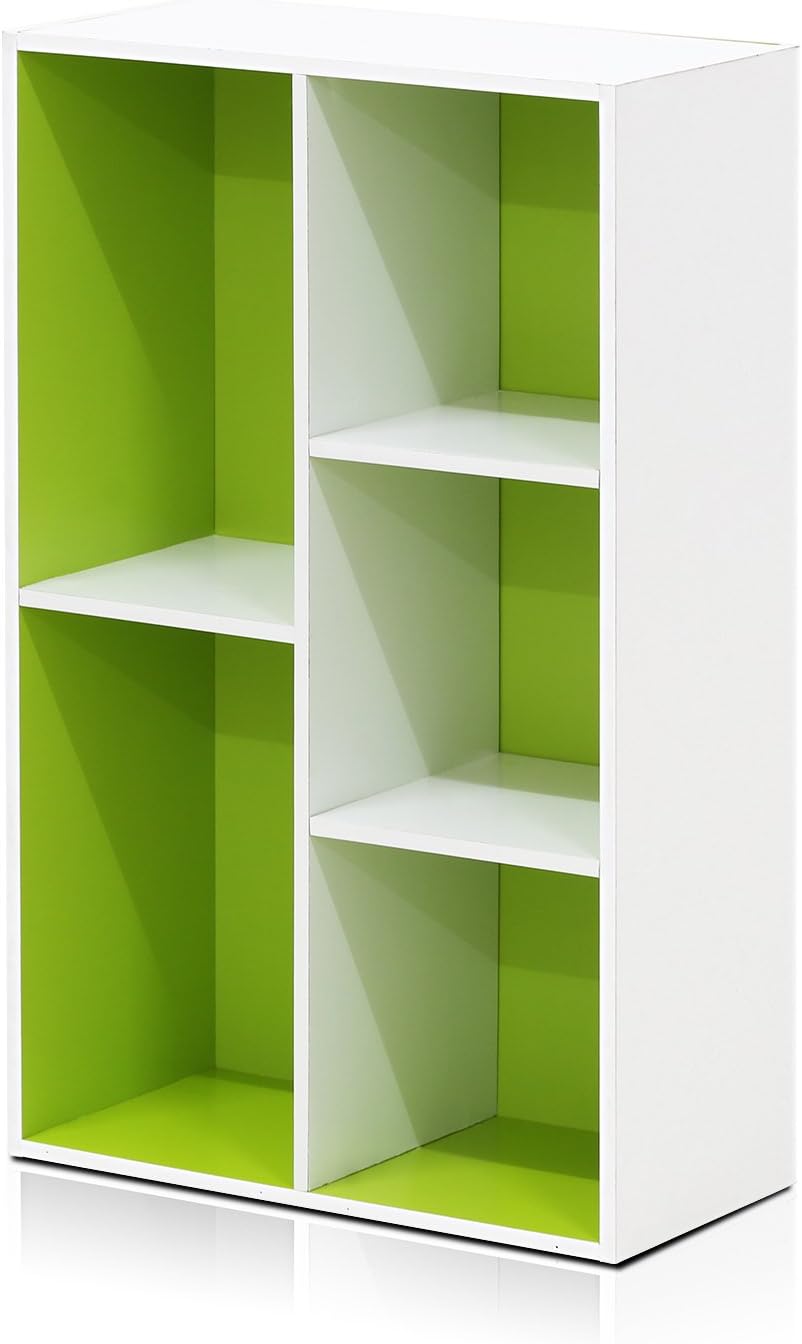 Furinno offenes Bücherregal mit 5 Fächern, holz, Weiss/Grün, 49.5 x 23.9 x 80 cm 5 Fächer Weiss/Gree