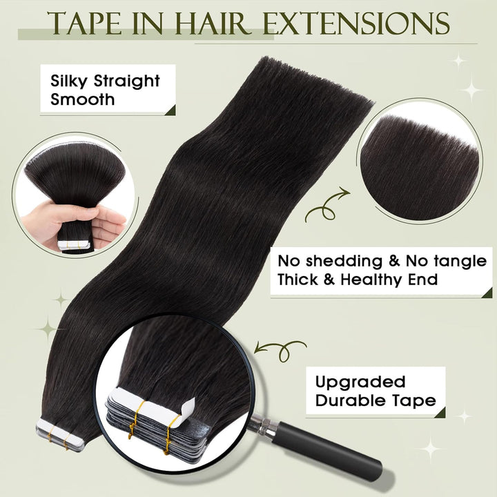 Benehair Tape in Extensions Echthaar, 20Pcs 20g Invisible Tape Extensions Echt Haar, Haarverlängerun