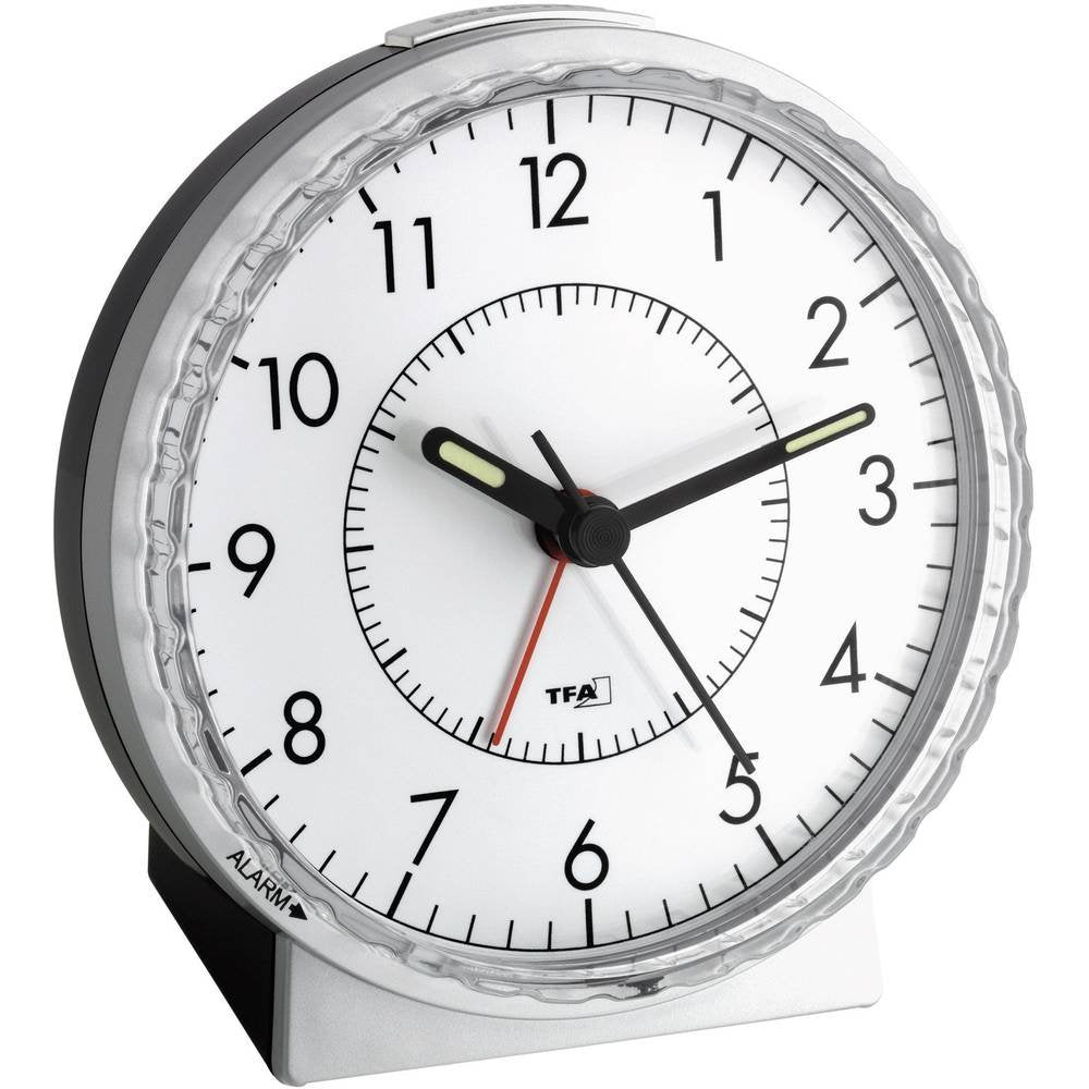TFA Dostmann Wecker analog, 60.1010, leises Uhrwerk, extra lauter Weckalarm mit Glockenton, Hintergr