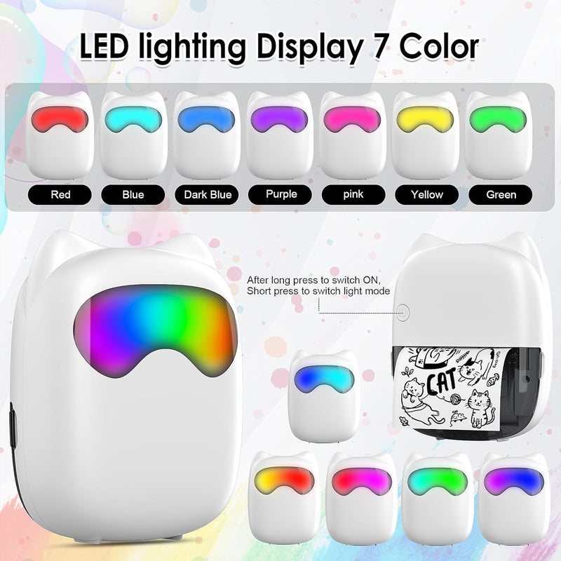 HUIJUTCHEN LED Mini Drucker, Taschendrucker, Mini Fotodrucker für Smartphone, Sticker Drucker, Therm