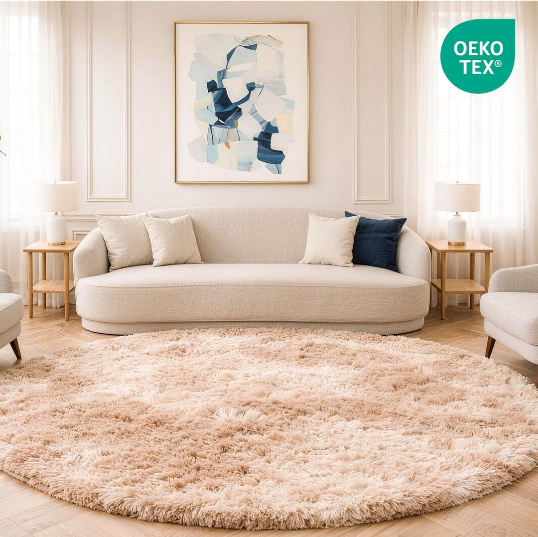 Teppich Kinderzimmer Khaki Ø 100 cm Flauschig Weich | Hochflor-Teppich, waschbar, rutschfest, kusche