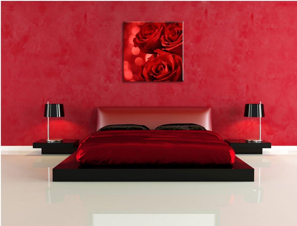 Pixxprint DREI rote Rosen, Format: 70x70 auf Leinwand, XXL riesige Bilder fertig gerahmt mit Keilrah